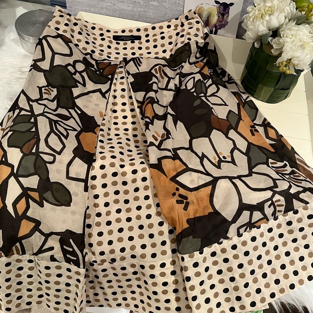 New Weekend Max Mara Floral Dot Printed Cotton Poplin Skirt Sz IT 38 US 4 NWOT - Picture 10 of 16